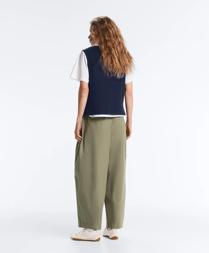 Pleated 100% Cotton Tapered Trousers Pleated 100% Cotton Tapered Trousers