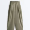 Pleated 100% Cotton Tapered Trousers Pleated 100% Cotton Tapered Trousers