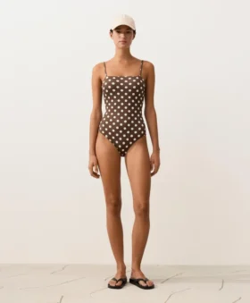 Polka Dot Piqué Bandeau Swimsuit