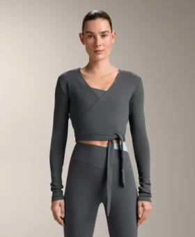 Rib Cotton Blend Wrap T-Shirt