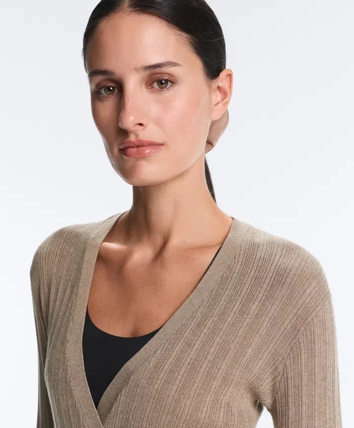 Rib Knit Jacket with Side Tie Fastening Rib Knit Jacket with Side Tie Fastening