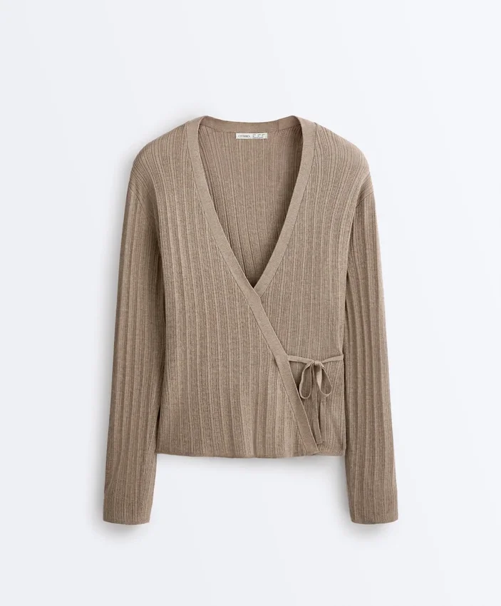 Rib Knit Jacket with Side Tie Fastening Rib Knit Jacket with Side Tie Fastening