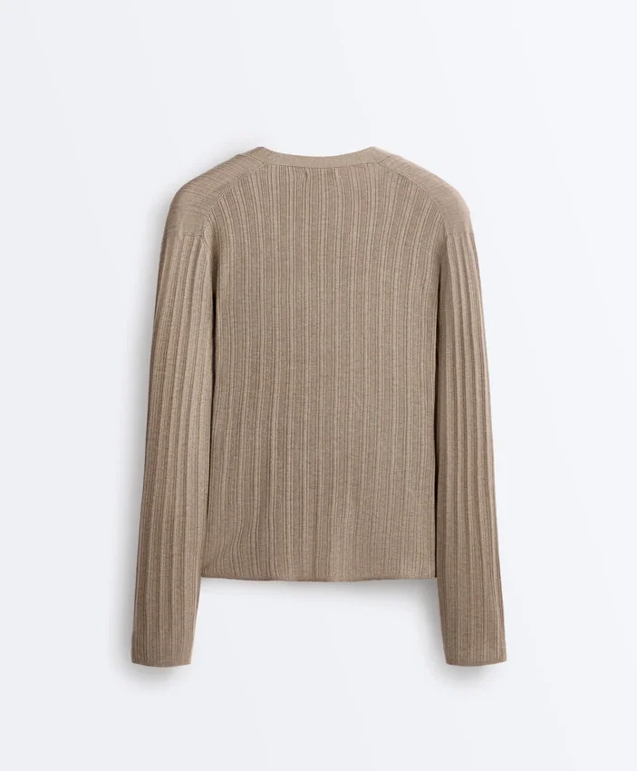 Rib Knit Jacket with Side Tie Fastening Rib Knit Jacket with Side Tie Fastening