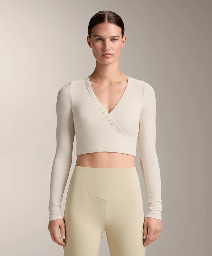Rib Modal Blend Long Sleeve Crossover Tank Top Rib Modal Blend Long Sleeve Crossover Tank Top