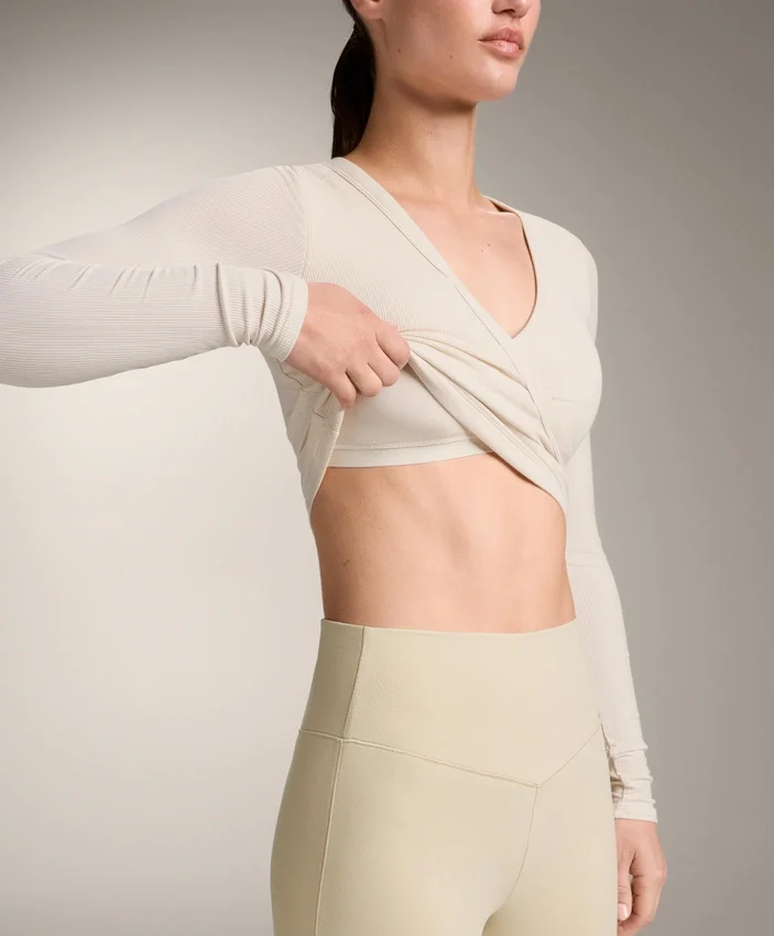 Rib Modal Blend Long Sleeve Crossover Tank Top Rib Modal Blend Long Sleeve Crossover Tank Top