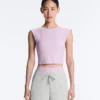 Rib Modal Blend Short Sleeve Tank Top with Curling Detail Rib Modal Blend Short Sleeve Tank Top with Curling Detail