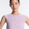 Rib Modal Blend Short Sleeve Tank Top with Curling Detail Rib Modal Blend Short Sleeve Tank Top with Curling Detail