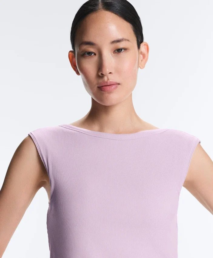 Rib Modal Blend Short Sleeve Tank Top with Curling Detail Rib Modal Blend Short Sleeve Tank Top with Curling Detail