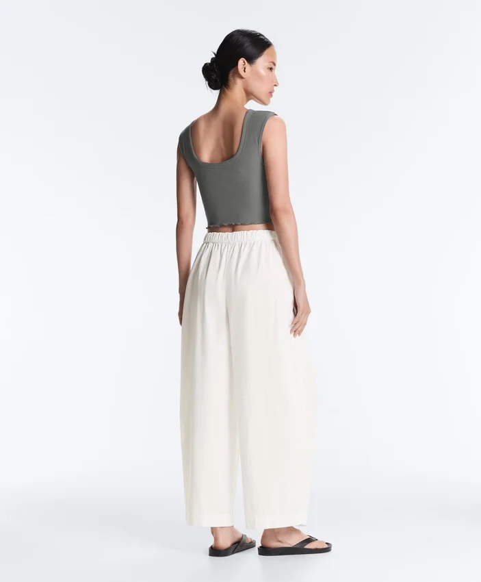 Rib Modal Blend Short Sleeve Tank Top with Curling Detail Rib Modal Blend Short Sleeve Tank Top with Curling Detail