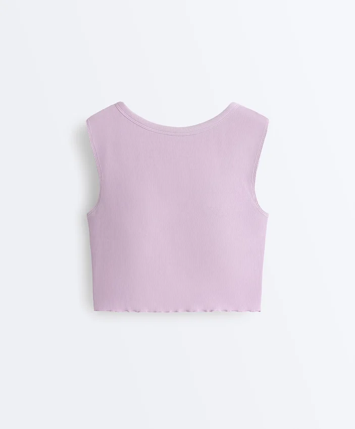 Rib Modal Blend Short Sleeve Tank Top with Curling Detail Rib Modal Blend Short Sleeve Tank Top with Curling Detail