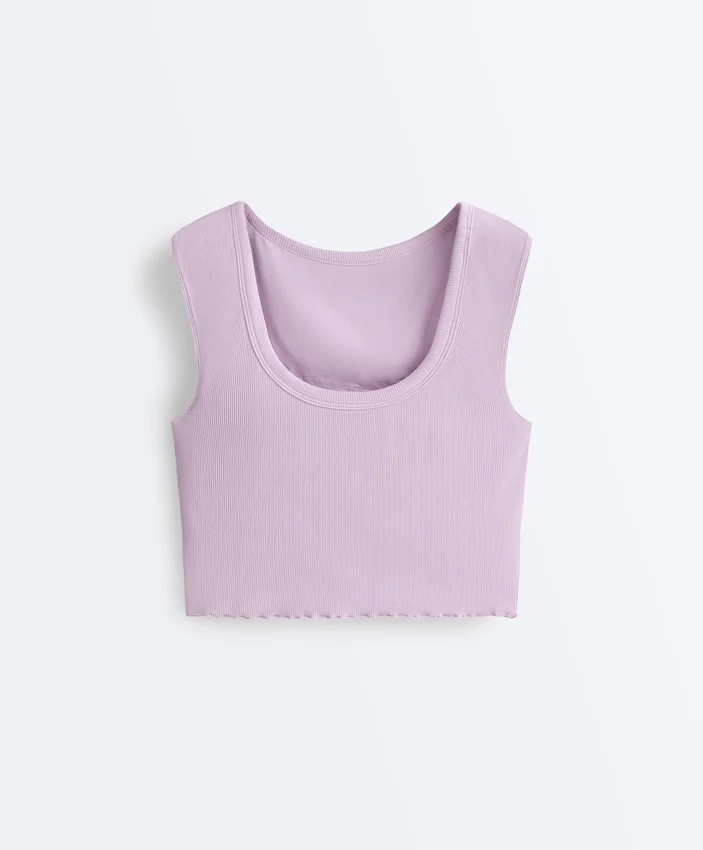 Rib Modal Blend Short Sleeve Tank Top with Curling Detail Rib Modal Blend Short Sleeve Tank Top with Curling Detail