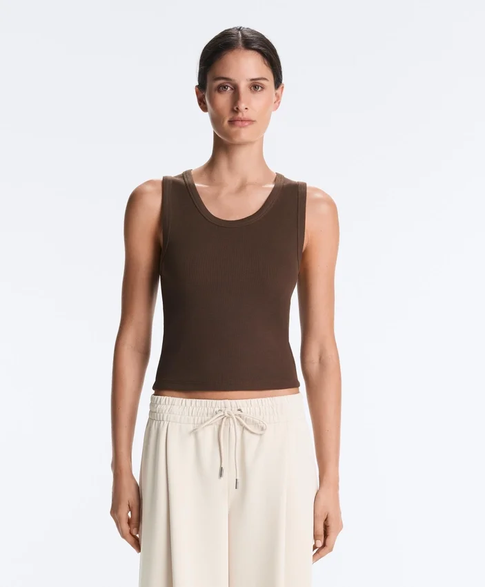 Rib T-Shirt with Wide Straps, Cotton and Modal Rib T-Shirt with Wide Straps, Cotton and Modal