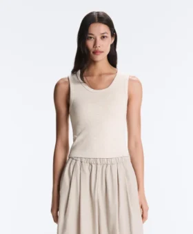 Rib T-Shirt with Wide Straps, Cotton and Modal
