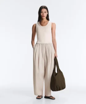 Rib T-Shirt with Wide Straps, Cotton and Modal