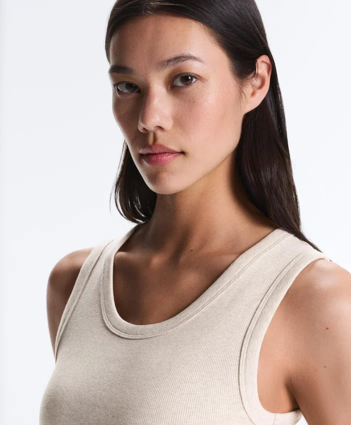 Rib T-Shirt with Wide Straps, Cotton and Modal Rib T-Shirt with Wide Straps, Cotton and Modal