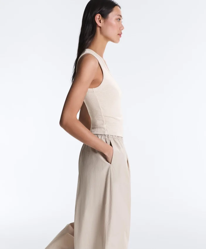 Rib T-Shirt with Wide Straps, Cotton and Modal Rib T-Shirt with Wide Straps, Cotton and Modal