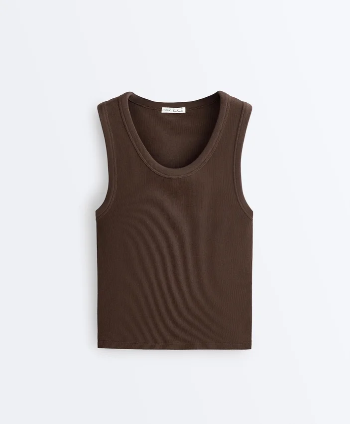 Rib T-Shirt with Wide Straps, Cotton and Modal Rib T-Shirt with Wide Straps, Cotton and Modal
