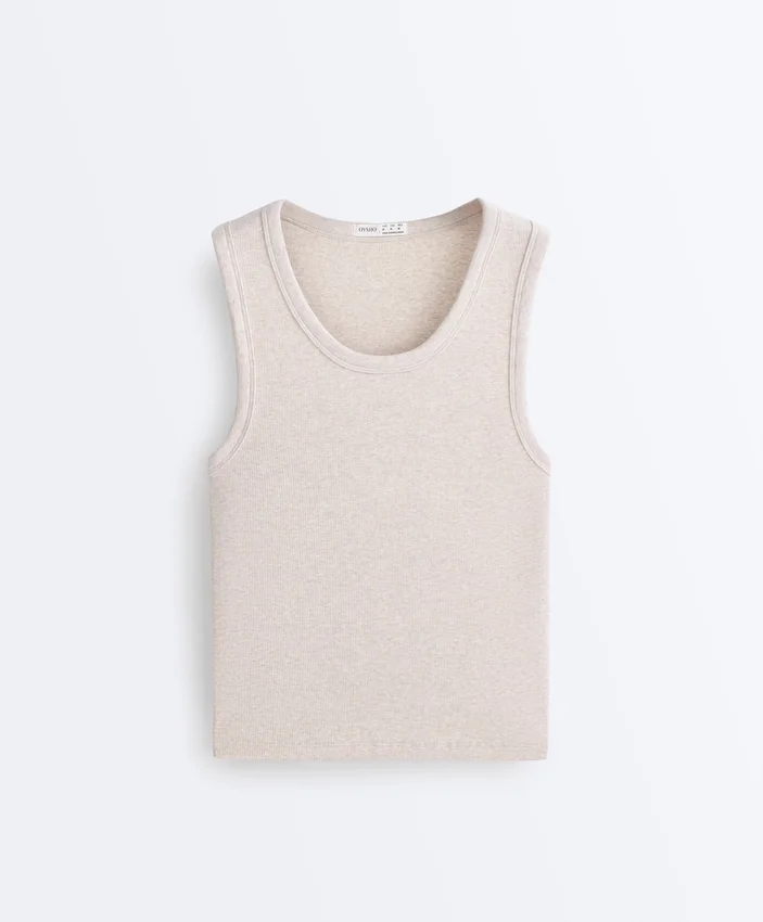 Rib T-Shirt with Wide Straps, Cotton and Modal Rib T-Shirt with Wide Straps, Cotton and Modal