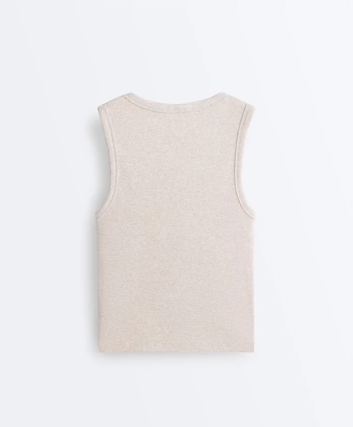 Rib T-Shirt with Wide Straps, Cotton and Modal Rib T-Shirt with Wide Straps, Cotton and Modal