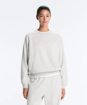 Round Neck Fleece Cotton Blend Marl Sweatshirt