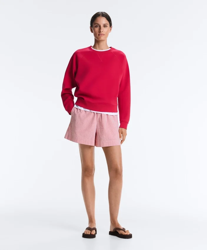 Round Neck Sweatshirt with Piqué Cotton Round Neck Sweatshirt with Piqué Cotton