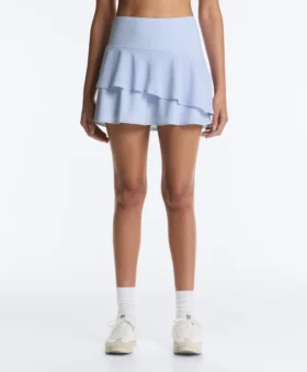 Short High Rise Skirt with Striped Ruffles