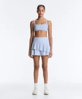 Short High Rise Skirt with Striped Ruffles