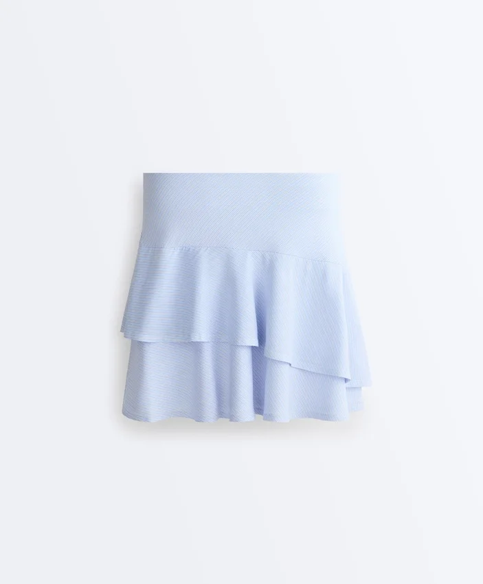 Short High Rise Skirt with Striped Ruffles Short High Rise Skirt with Striped Ruffles