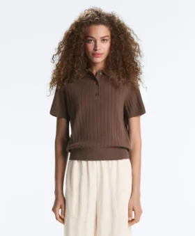 Short Sleeve Openwork Knit Polo Shirt