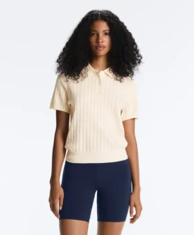 Short Sleeve Openwork Knit Polo Shirt