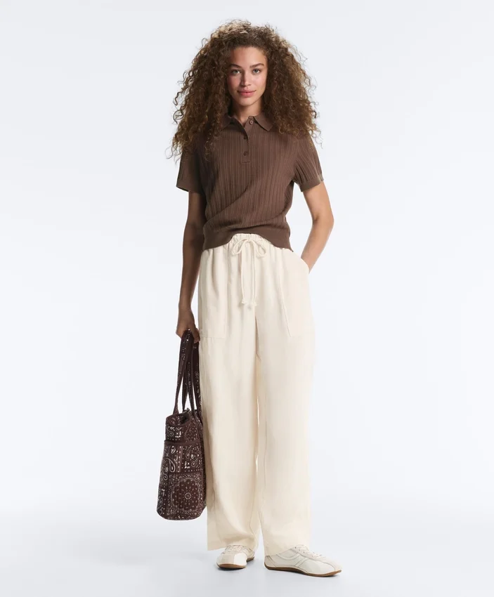 Short Sleeve Openwork Knit Polo Shirt Short Sleeve Openwork Knit Polo Shirt