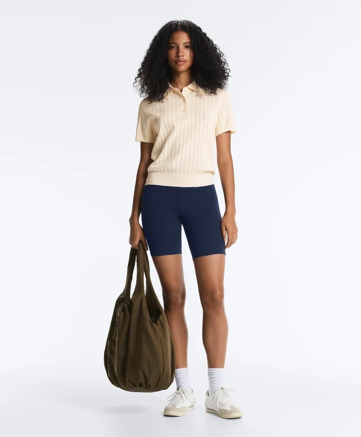 Short Sleeve Openwork Knit Polo Shirt Short Sleeve Openwork Knit Polo Shirt
