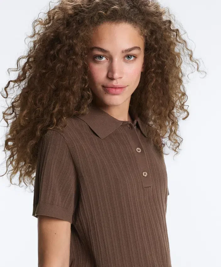 Short Sleeve Openwork Knit Polo Shirt Short Sleeve Openwork Knit Polo Shirt
