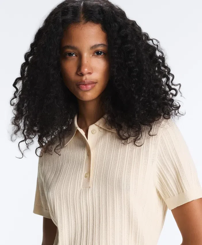 Short Sleeve Openwork Knit Polo Shirt Short Sleeve Openwork Knit Polo Shirt