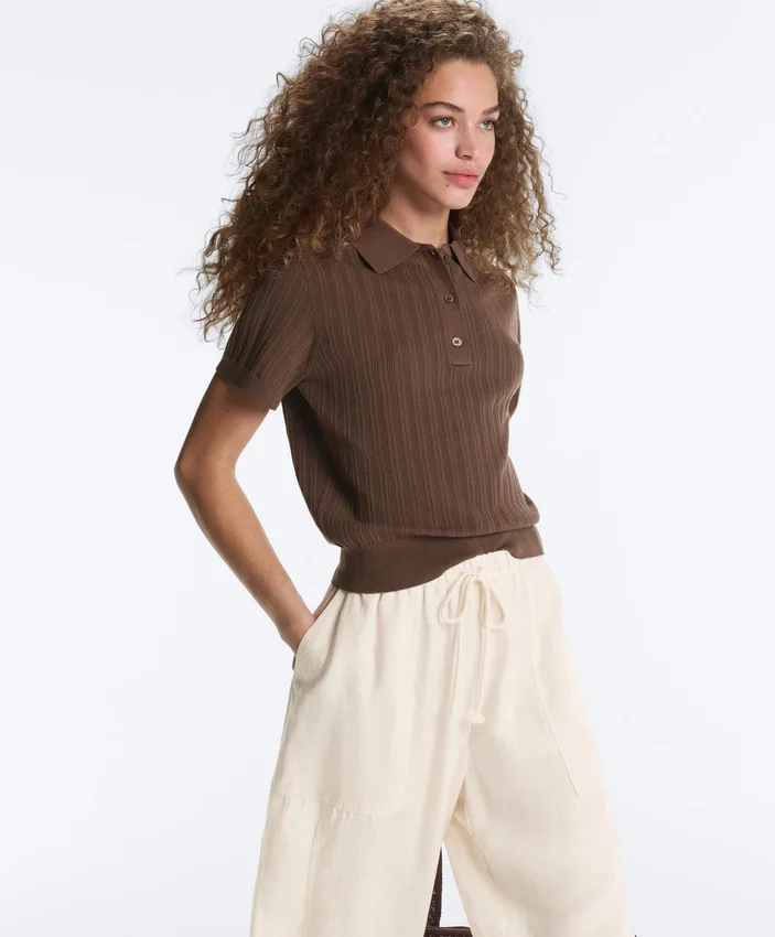 Short Sleeve Openwork Knit Polo Shirt Short Sleeve Openwork Knit Polo Shirt