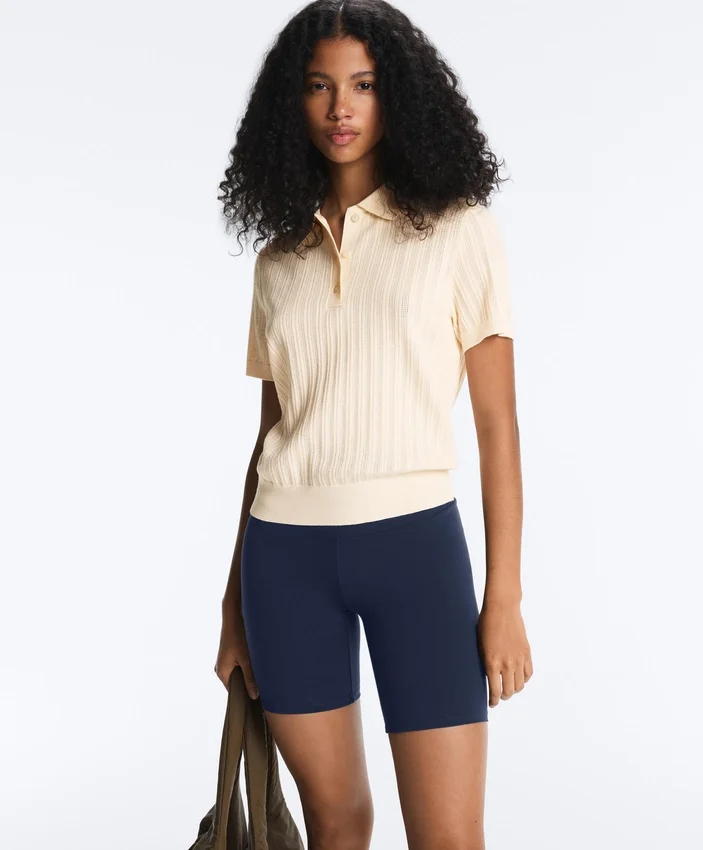 Short Sleeve Openwork Knit Polo Shirt Short Sleeve Openwork Knit Polo Shirt