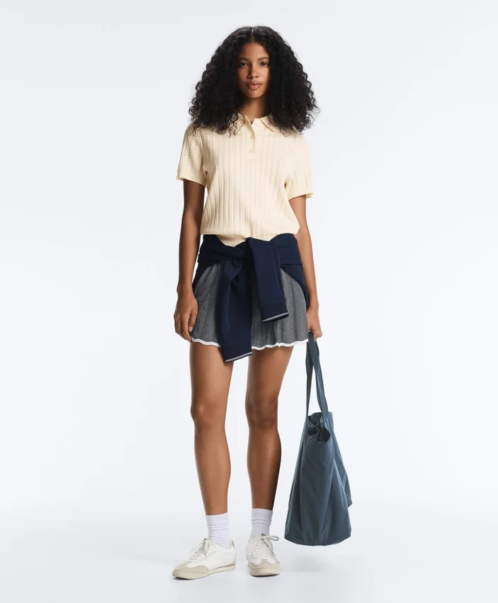 Short Sleeve Openwork Knit Polo Shirt Short Sleeve Openwork Knit Polo Shirt