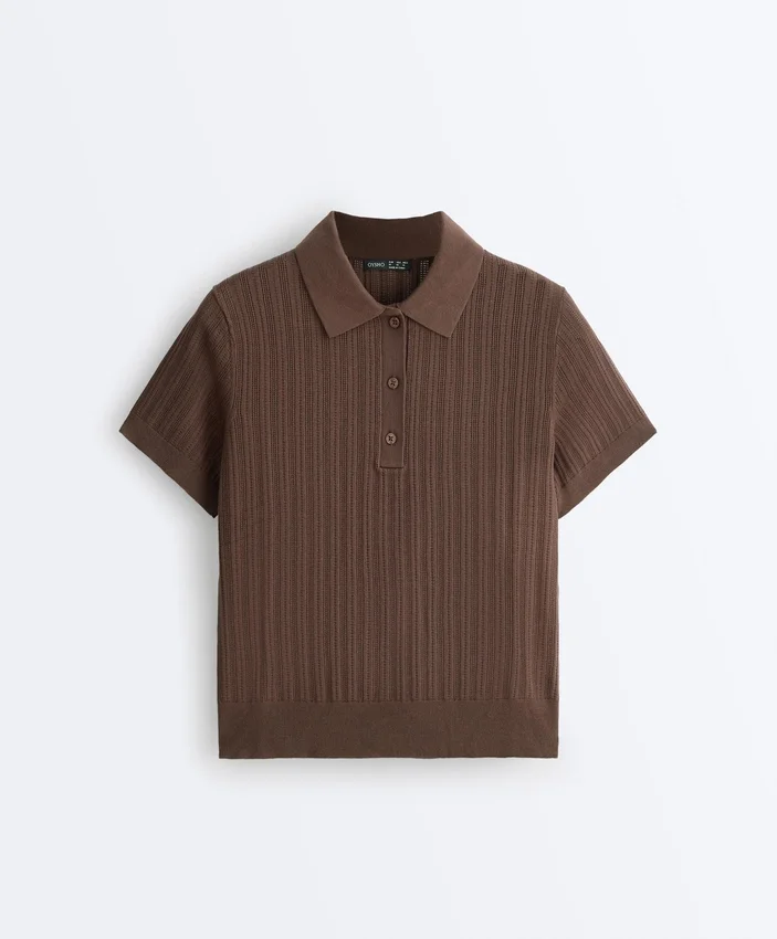Short Sleeve Openwork Knit Polo Shirt Short Sleeve Openwork Knit Polo Shirt
