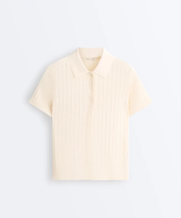 Short Sleeve Openwork Knit Polo Shirt Short Sleeve Openwork Knit Polo Shirt