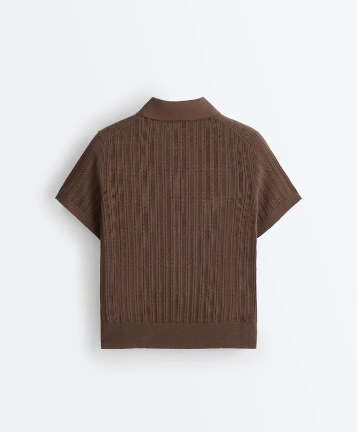 Short Sleeve Openwork Knit Polo Shirt Short Sleeve Openwork Knit Polo Shirt