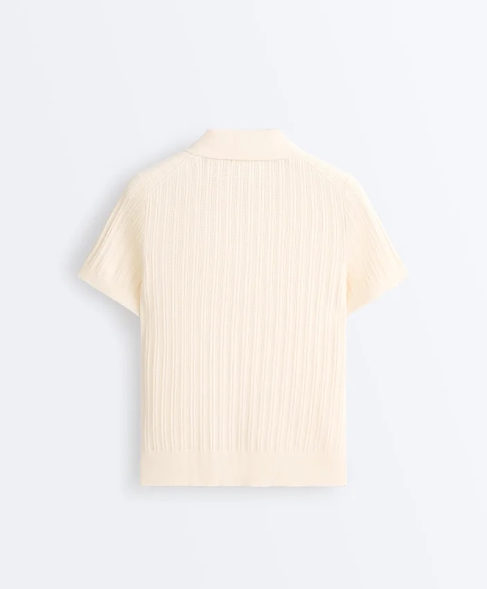 Short Sleeve Openwork Knit Polo Shirt Short Sleeve Openwork Knit Polo Shirt