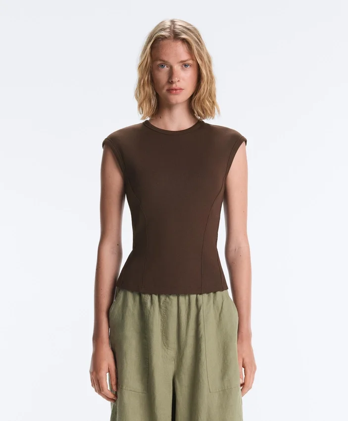 Short-Sleeved Rib Top with Cotton and Modal Short-Sleeved Rib Top with Cotton and Modal