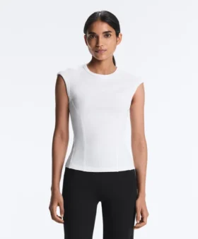 Short-Sleeved Rib Top with Cotton and Modal
