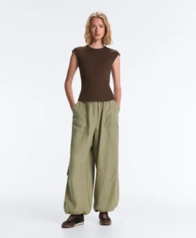 Short-Sleeved Rib Top with Cotton and Modal