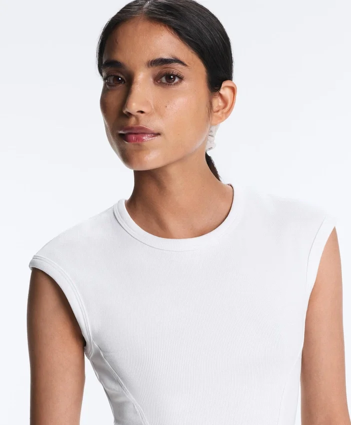 Short-Sleeved Rib Top with Cotton and Modal Short-Sleeved Rib Top with Cotton and Modal