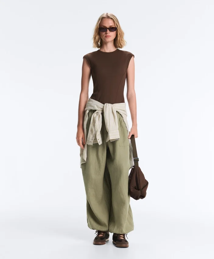Short-Sleeved Rib Top with Cotton and Modal Short-Sleeved Rib Top with Cotton and Modal