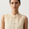 Sleeveless 100% Linen Stand-Up Collar Shirt with Buttons Sleeveless 100% Linen Stand-Up Collar Shirt with Buttons