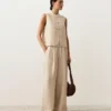 Sleeveless 100% Linen Stand-Up Collar Shirt with Buttons Sleeveless 100% Linen Stand-Up Collar Shirt with Buttons