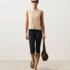 Sleeveless 100% Linen Stand-Up Collar Shirt with Buttons Sleeveless 100% Linen Stand-Up Collar Shirt with Buttons