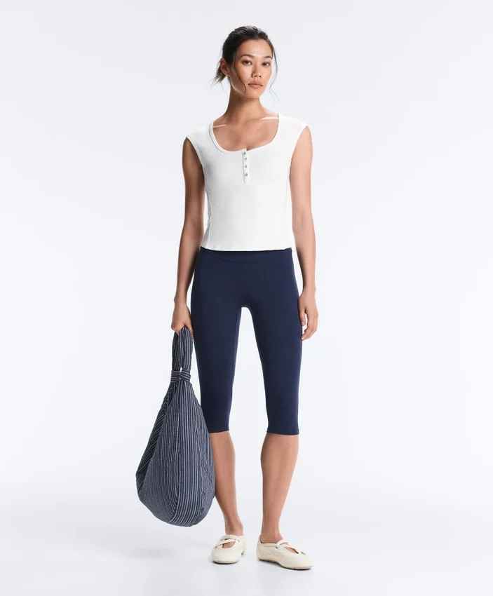 Sleeveless Rib T-Shirt with Cotton and Modal Buttons Sleeveless Rib T-Shirt with Cotton and Modal Buttons